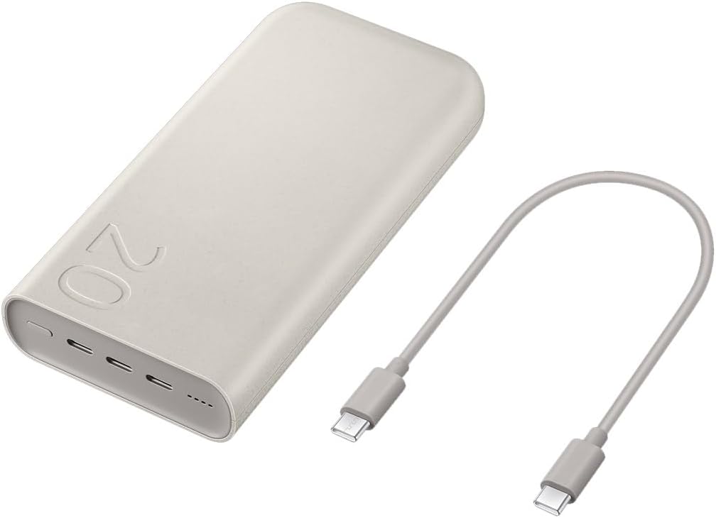 41QZAQAIAyL._AC_SL1100_ Samsung 20000mAh 45W Battery Pack with Three Type C Ports, Beige - Image 1